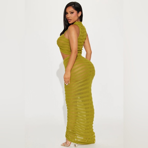 New Sheer Sleeveless Sweater Cropped Top and Maxi Skirt Set in Olive Size 3X - Picture 6 of 7